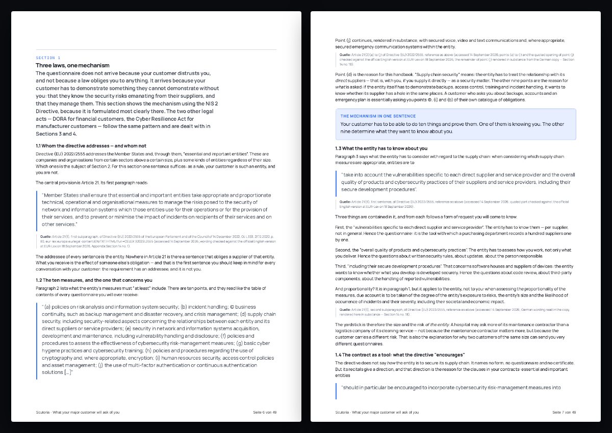 Zwei Seiten aus dem PDF von „What your major customer will ask of you“