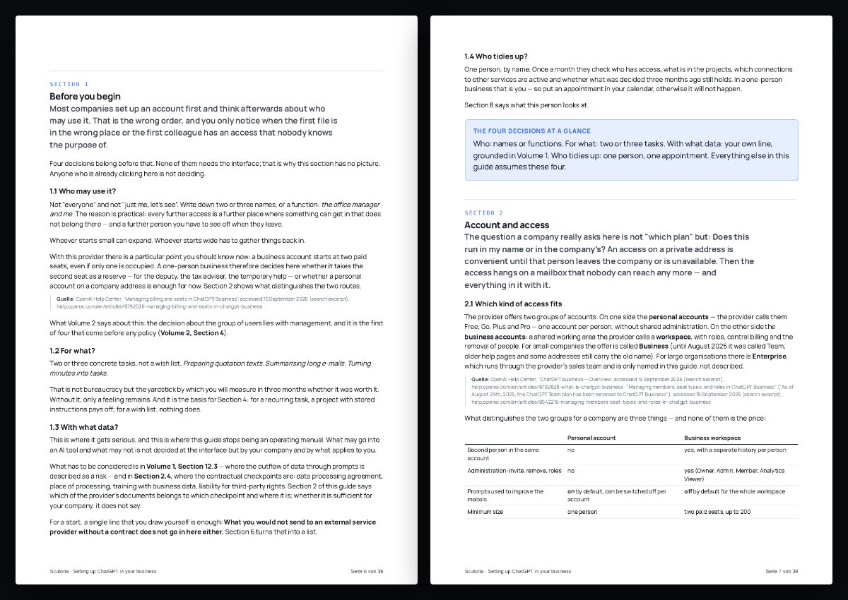 Zwei Seiten aus dem PDF von „Setting up ChatGPT in your business“