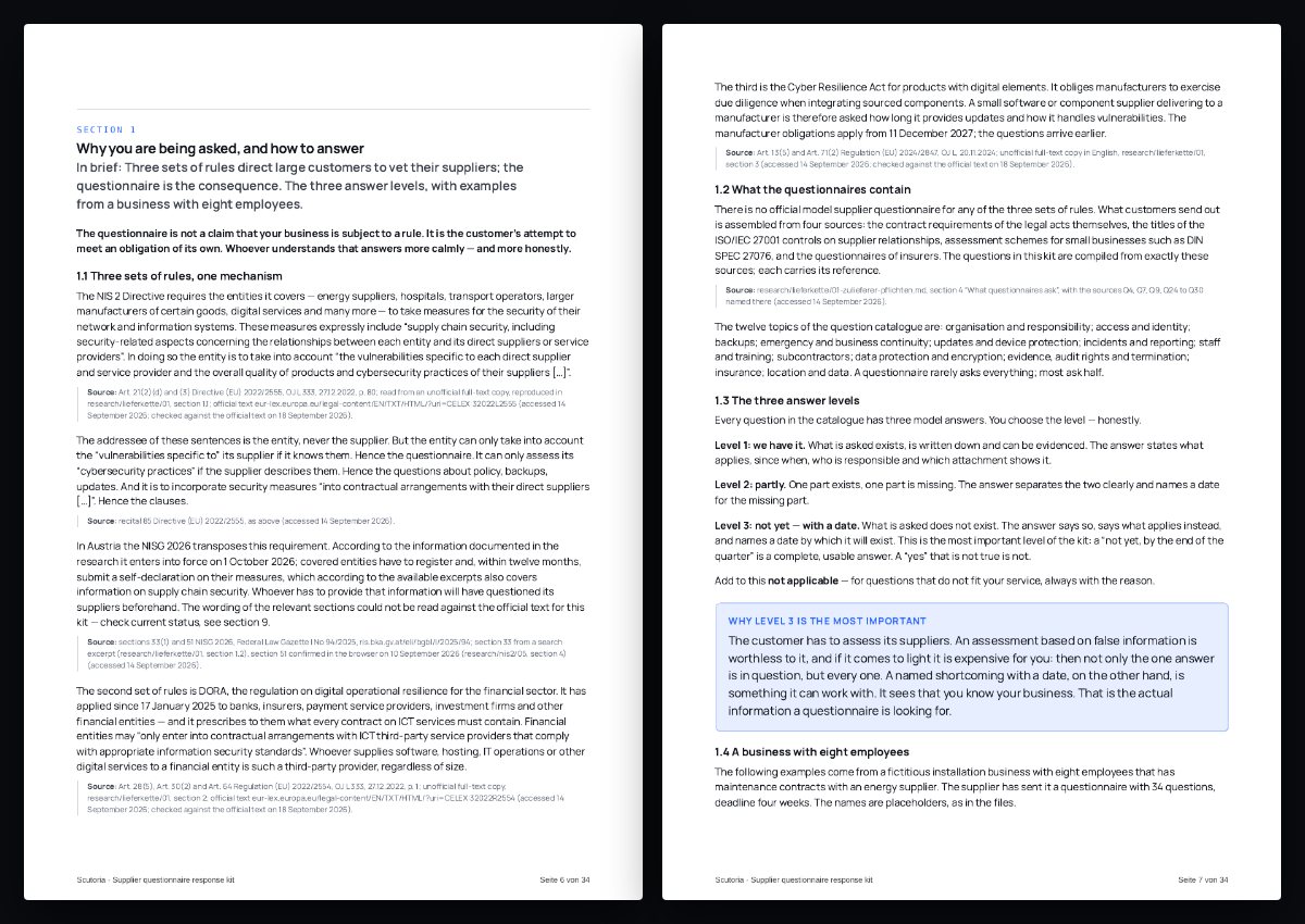 Zwei Seiten aus dem PDF von „Supplier questionnaire response kit“