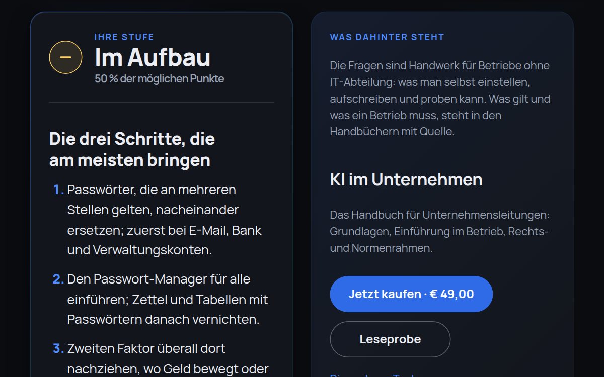 So sieht das Ergebnis aus: Wie sicher ist unsere Anmeldung?