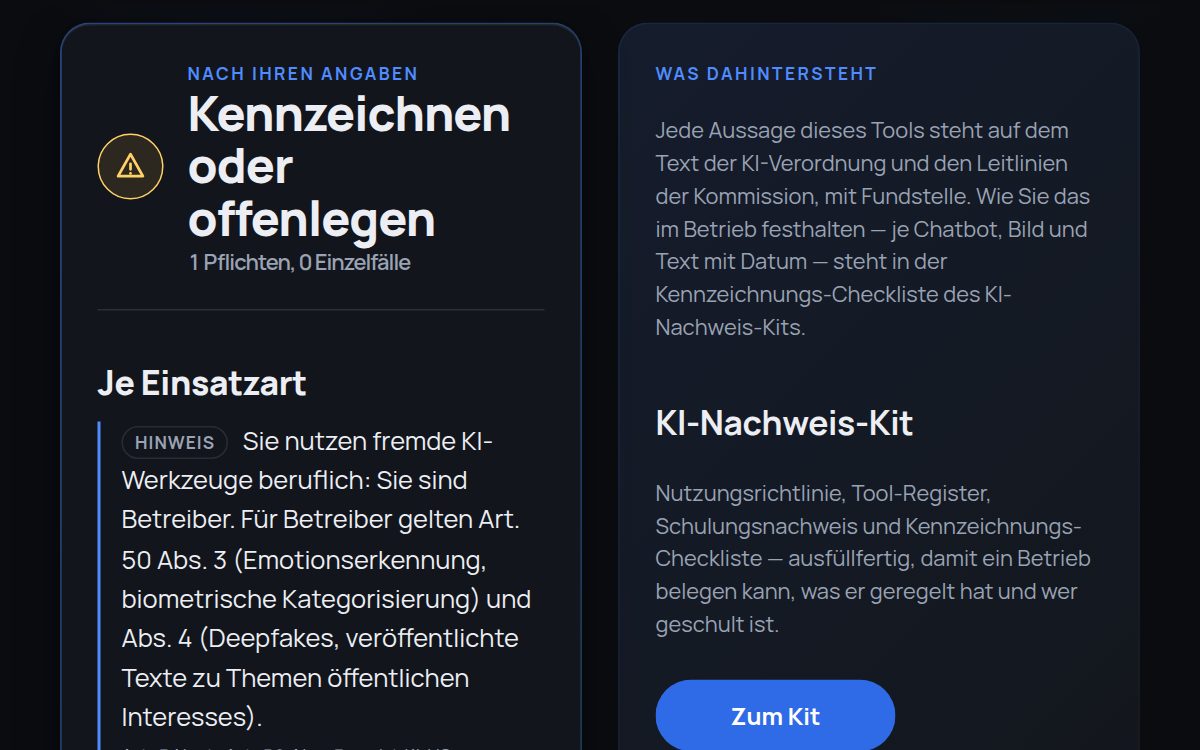 So sieht das Ergebnis aus: Muss ich das kennzeichnen?